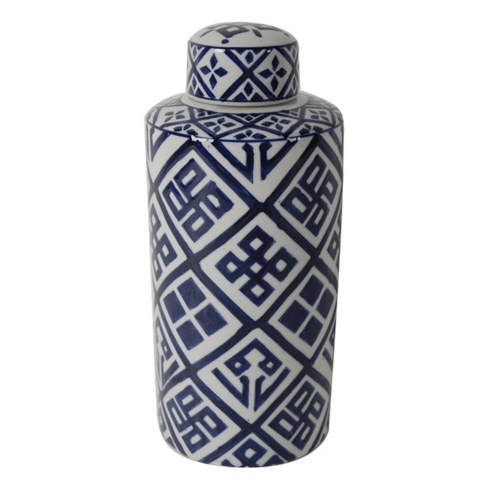 V637-20909-202508251240-00 Valora Blue & White Cylinder Jar 35cm - Image 1