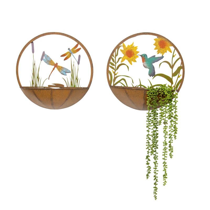 V637-24853PLN-202508251335-00 Set 2 Asst Humming Bird Wall Planters 39cm - Image 1