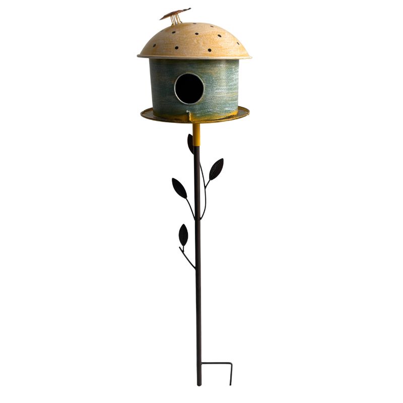 V637-30409BRD-202508251353-00 Birdhouse w Leaf on Leafy Garden Stake 42cm - Image 1