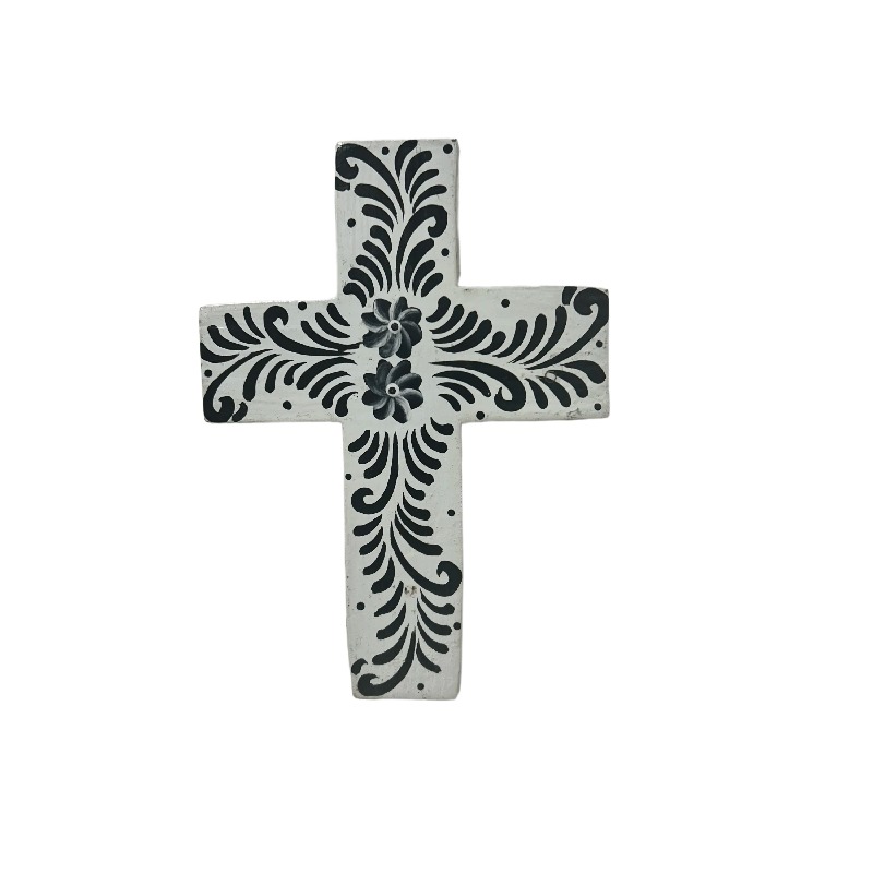 V637-33841CRS-202508251435-00 Handcrafted Monochrome Cross Wall Art 20cm - Image 1