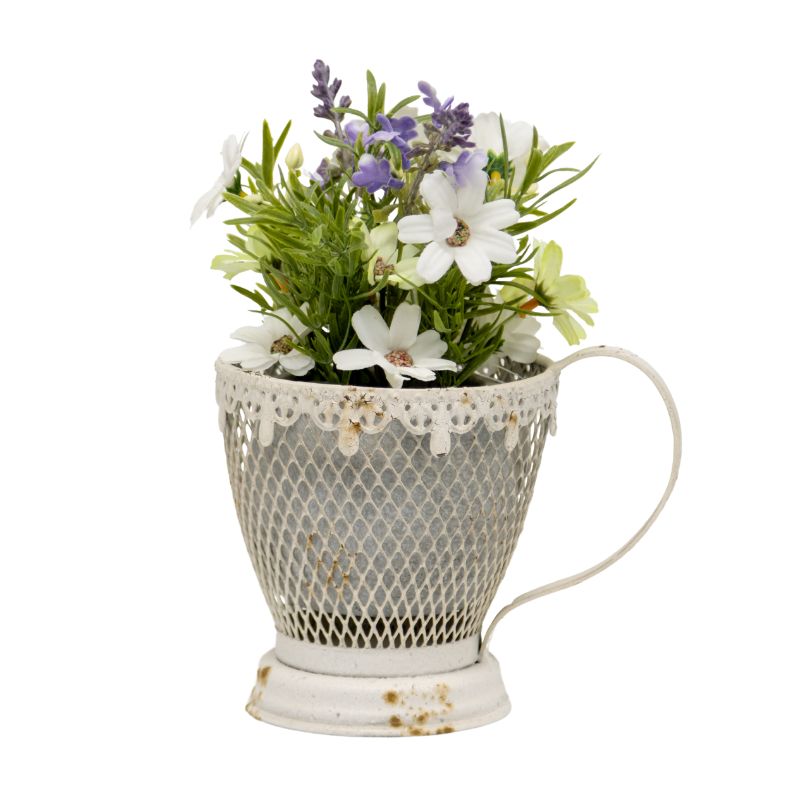 V637-37085CUP-202508251453-00 French Provincial 'Teacup' Candleholder / Planter w Fleur -De-Lis 17cm - Image 1