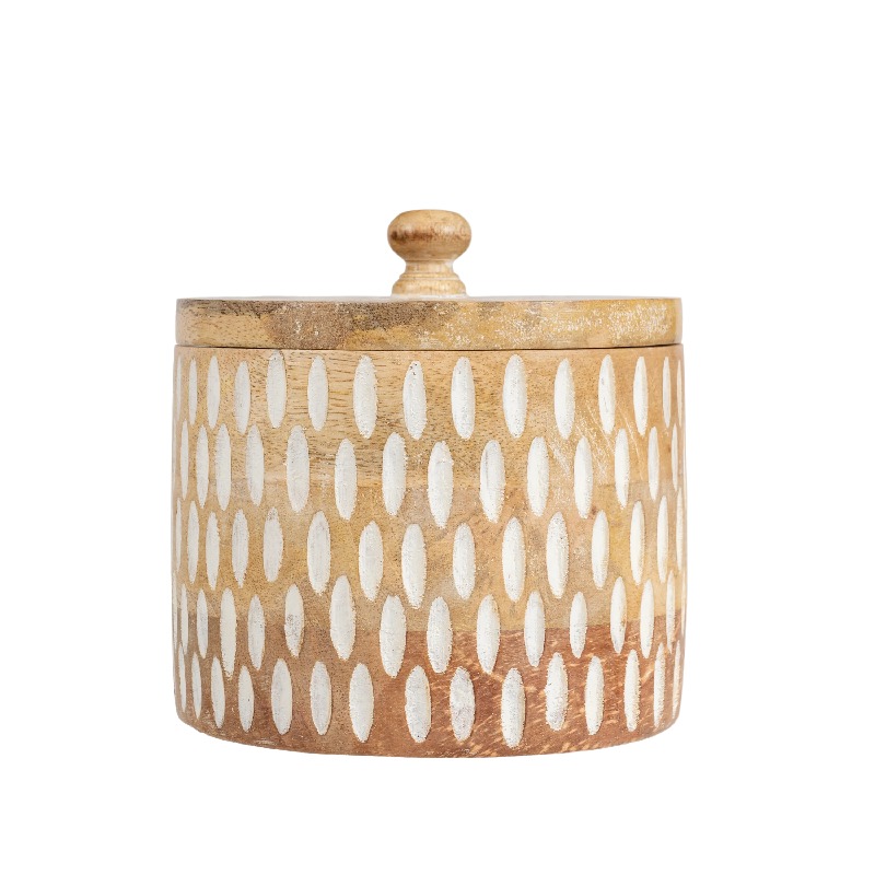 V637-50534BOX-202508251320-00 Handcrafted Round Box w Carving 15cm - Image 1