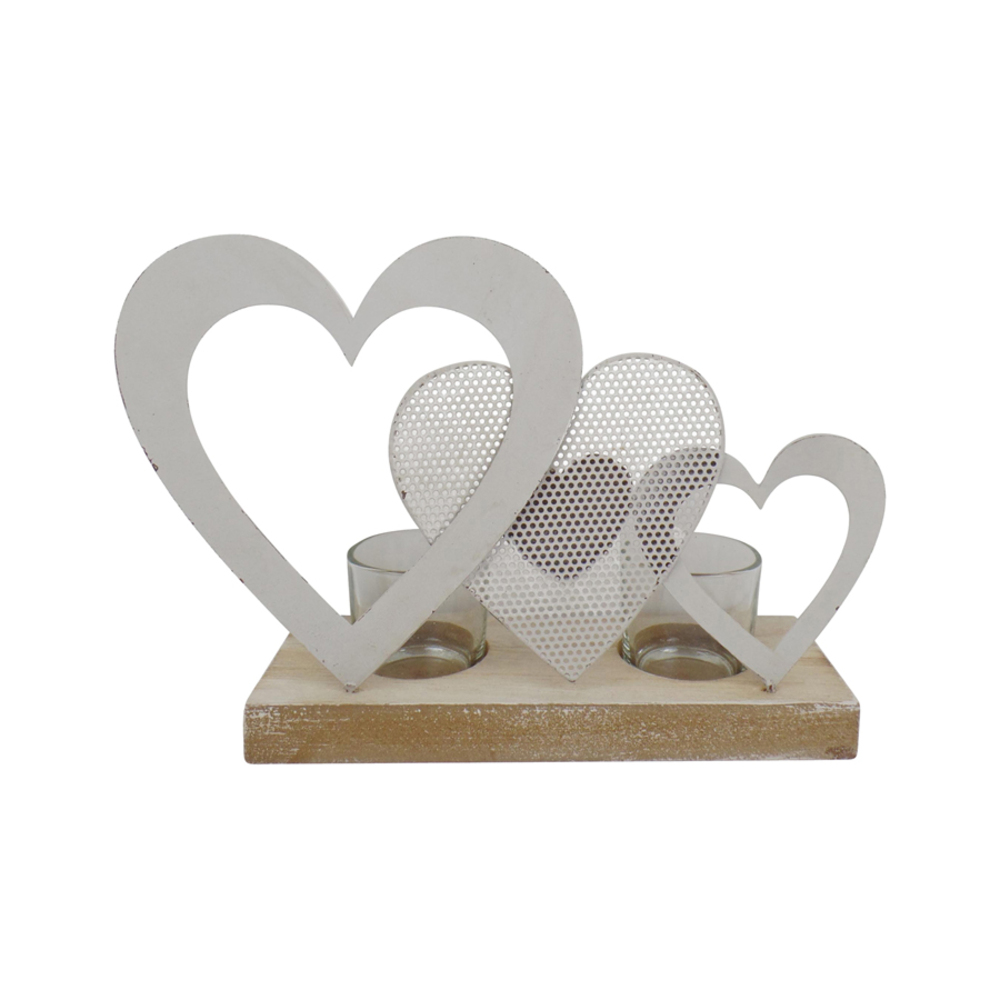SAMSUNG CAMERA PICTURES Triple Hearts w 2 Tealight Candle holders on Base 25cm - Image 1