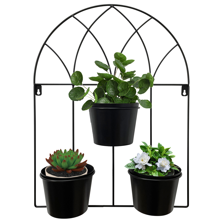 OLYMPUS DIGITAL CAMERA Black Arched 3 Pot Wall Planter 40x52cm - Image 1