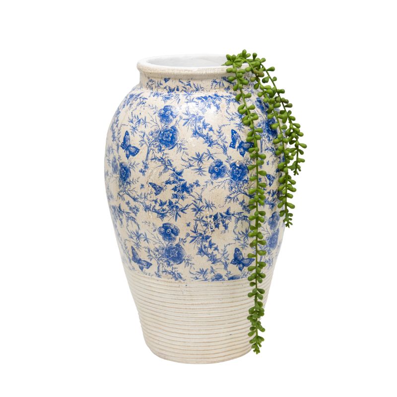 V637-88753VSE-202508251653-00 Glazed Blue Stoneware Look Vase 25cm - Image 1
