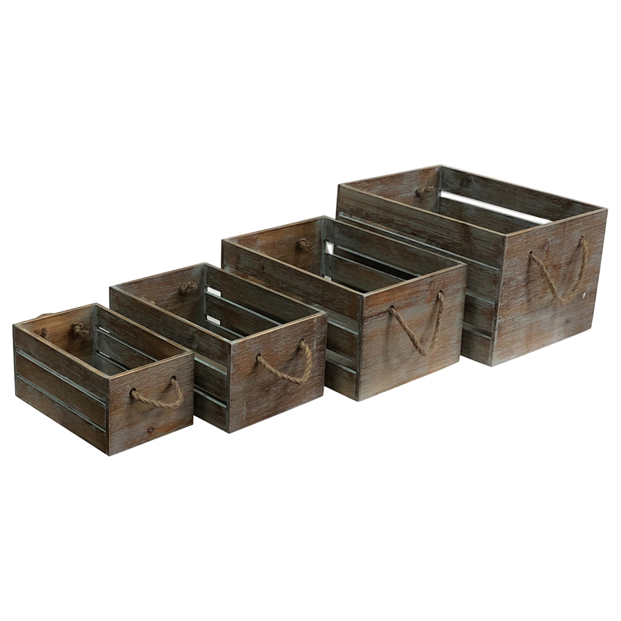 V637-97035CRT-202508251906-00 Set 4 Nested Wooden Storage Crates Rope Handles 40x30cm - Image 1