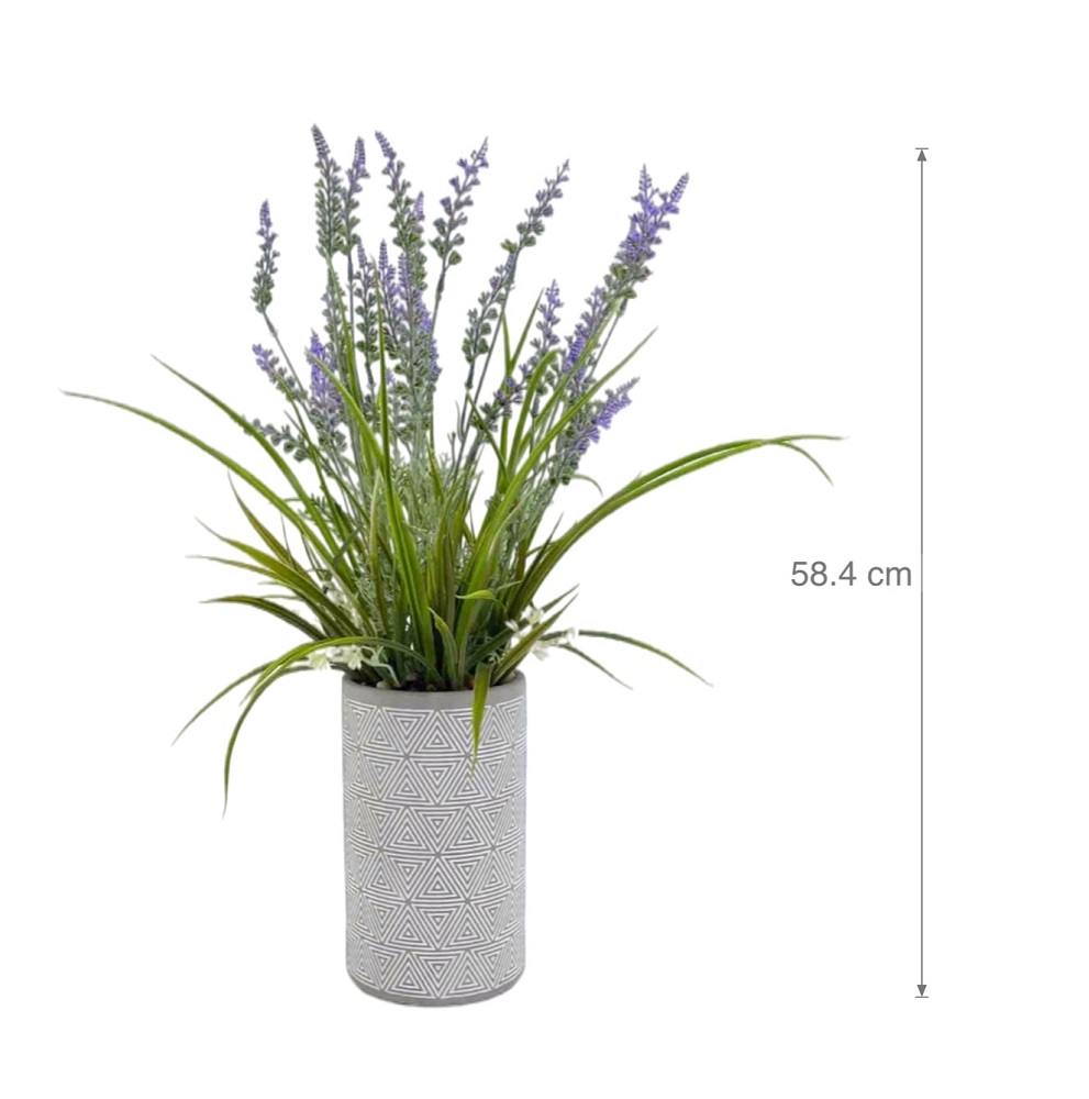 V637-AFL30723-202508251553-00 Artificial Lavender in Cement Pot 58cm - Image 1