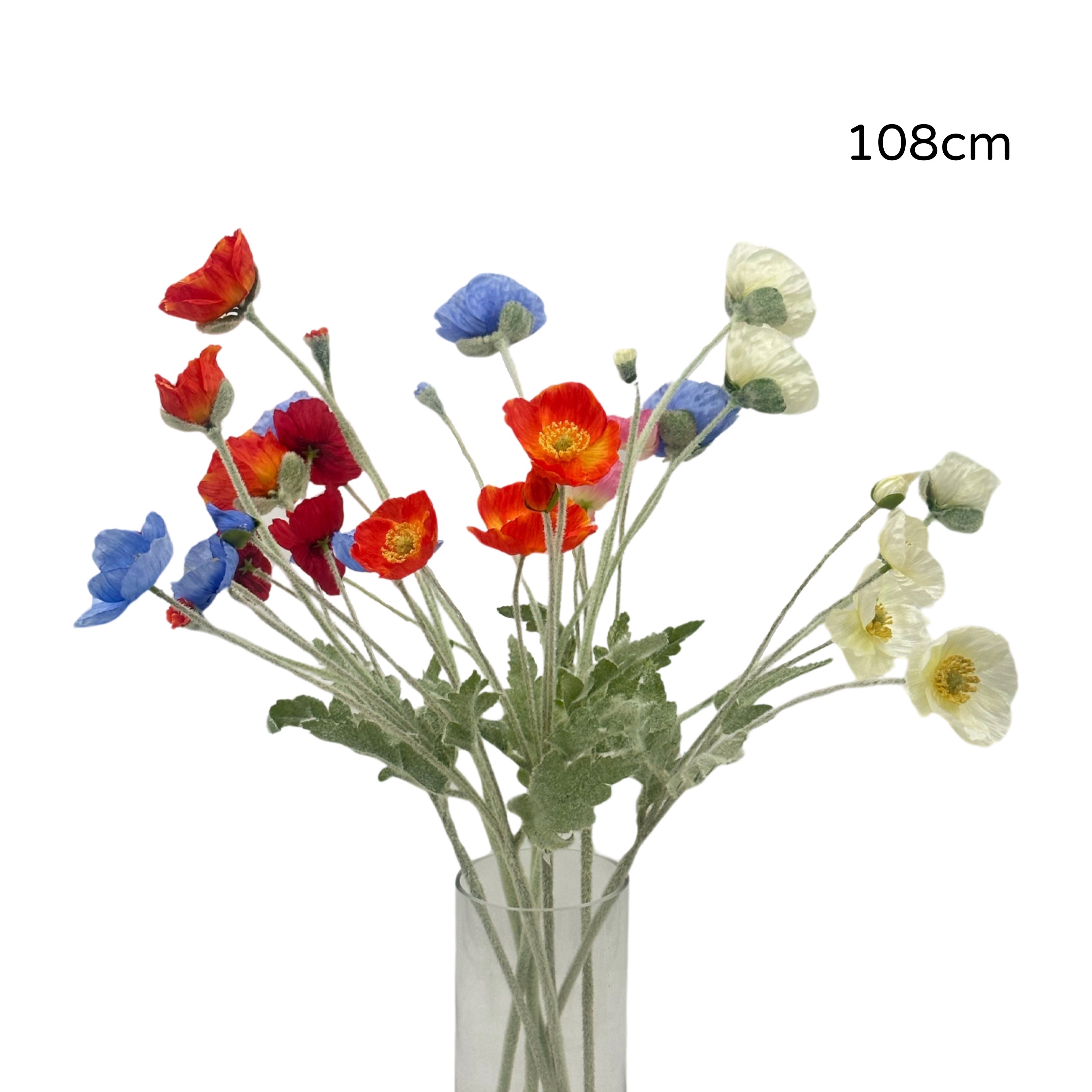 V637-AFL36441-202508251715-00 bulk 15 Artificial Poppy Flower Stem 5 Assorted 108cm - Image 1