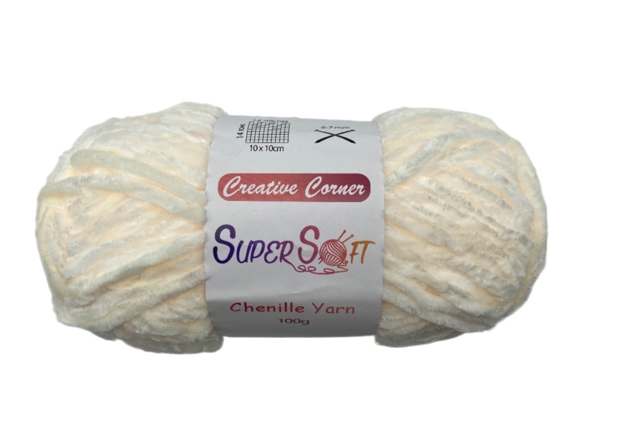 V637-CRA31382-202508251925-00 bulk 12 Milky White Super Soft Chenille Yarn 100G - Image 1