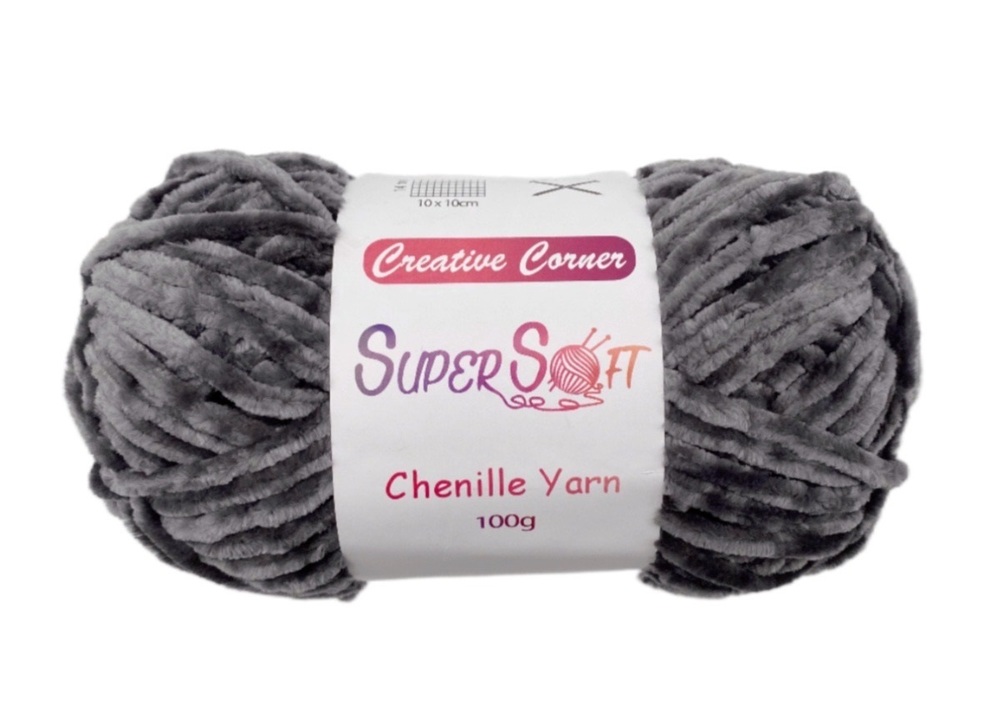 V637-CRA31393-202508251935-00 bulk 12 Dark Grey Super Soft Chenille Yarn 100G - Image 1
