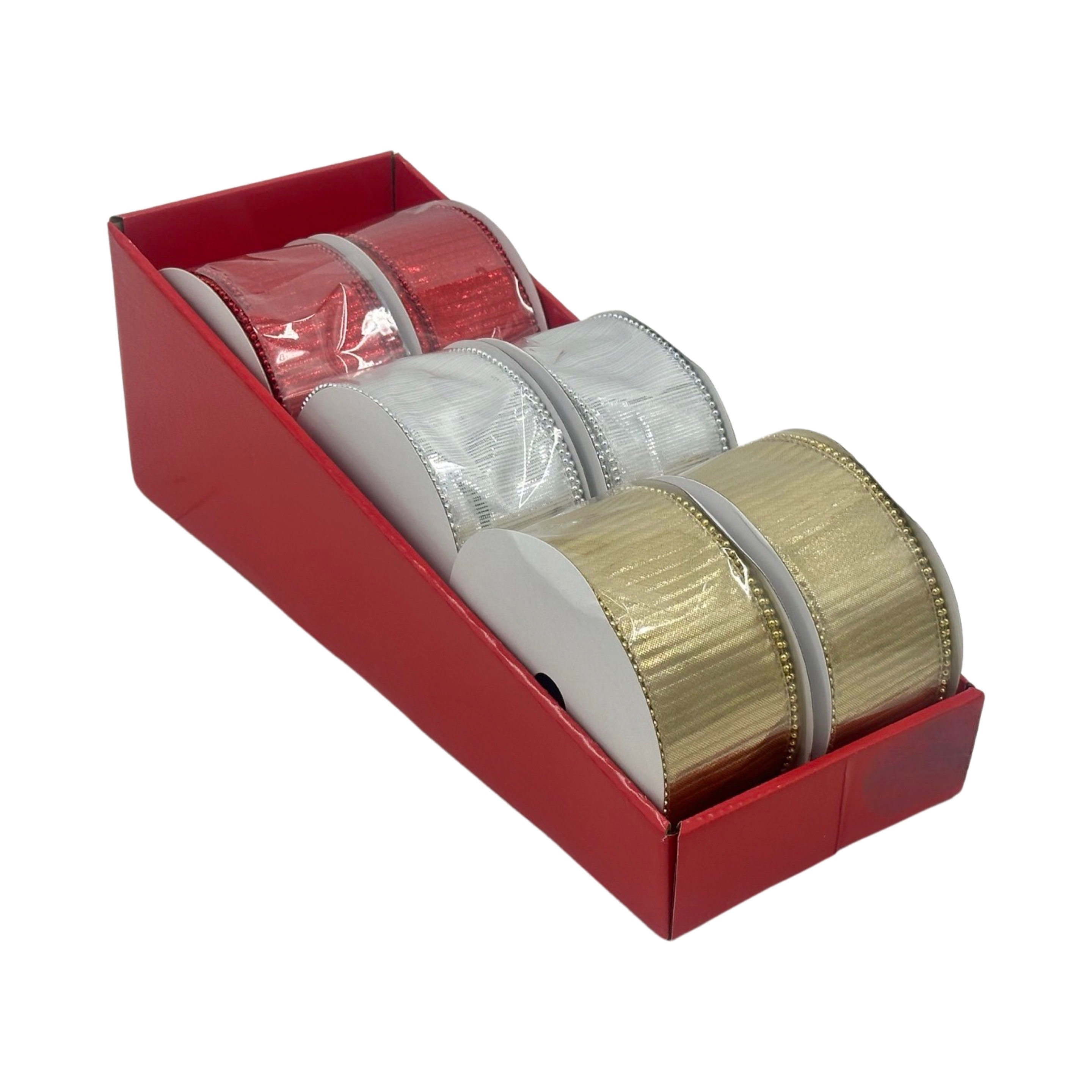 V637-CRA36818-202508251940-00 bulk 12 Rippled Ribbon w Bead Edge 6cmx4M 3 Assorted - Image 1