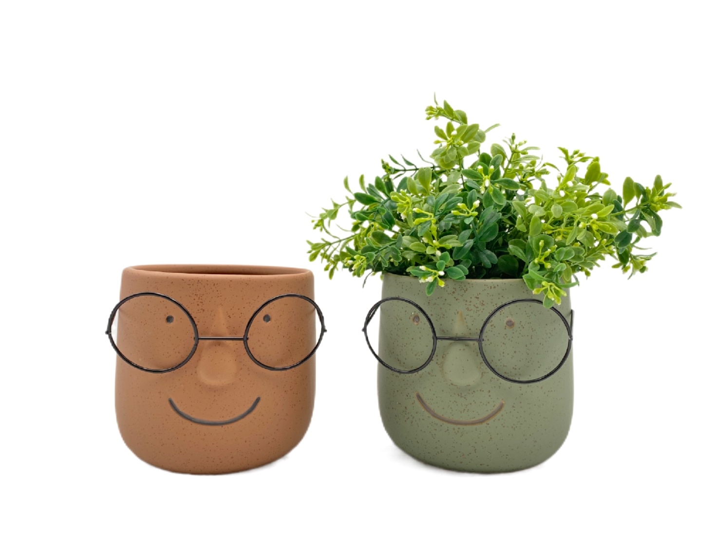 V637-CVA30460-202508251945-00 Man w Metal Glasses in Ceramic Pot Planter Assort 13x14cm - Image 1