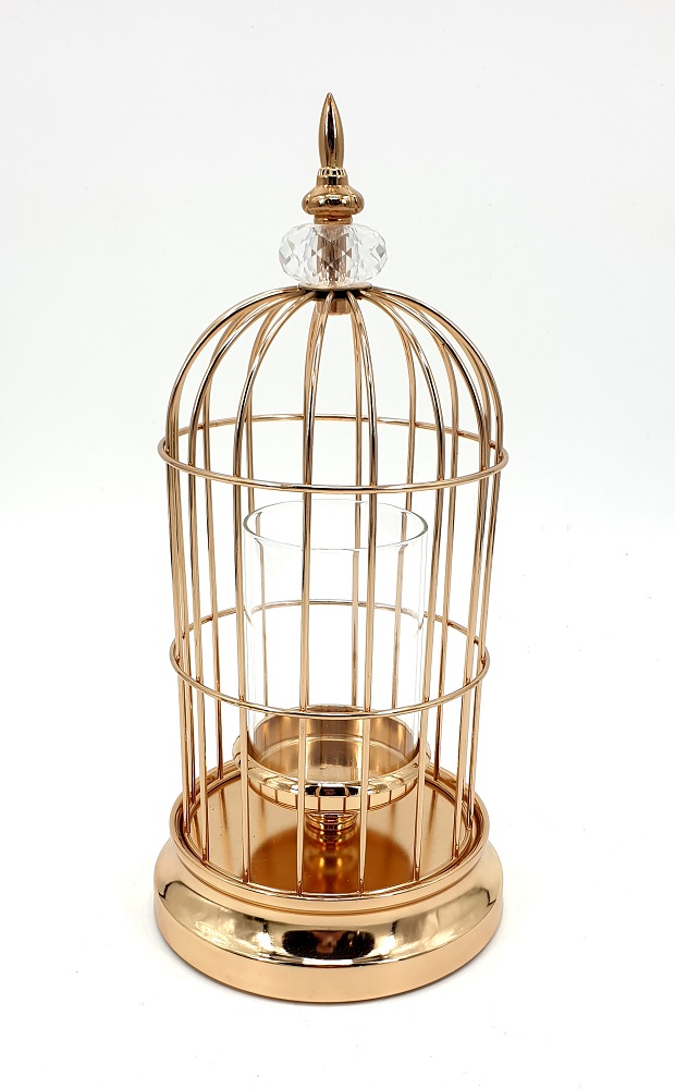 V637-DCO29136-202508251545-00 Bird Cage W Diamond Top And Glass Candle Holder 17x36cm - Image 1