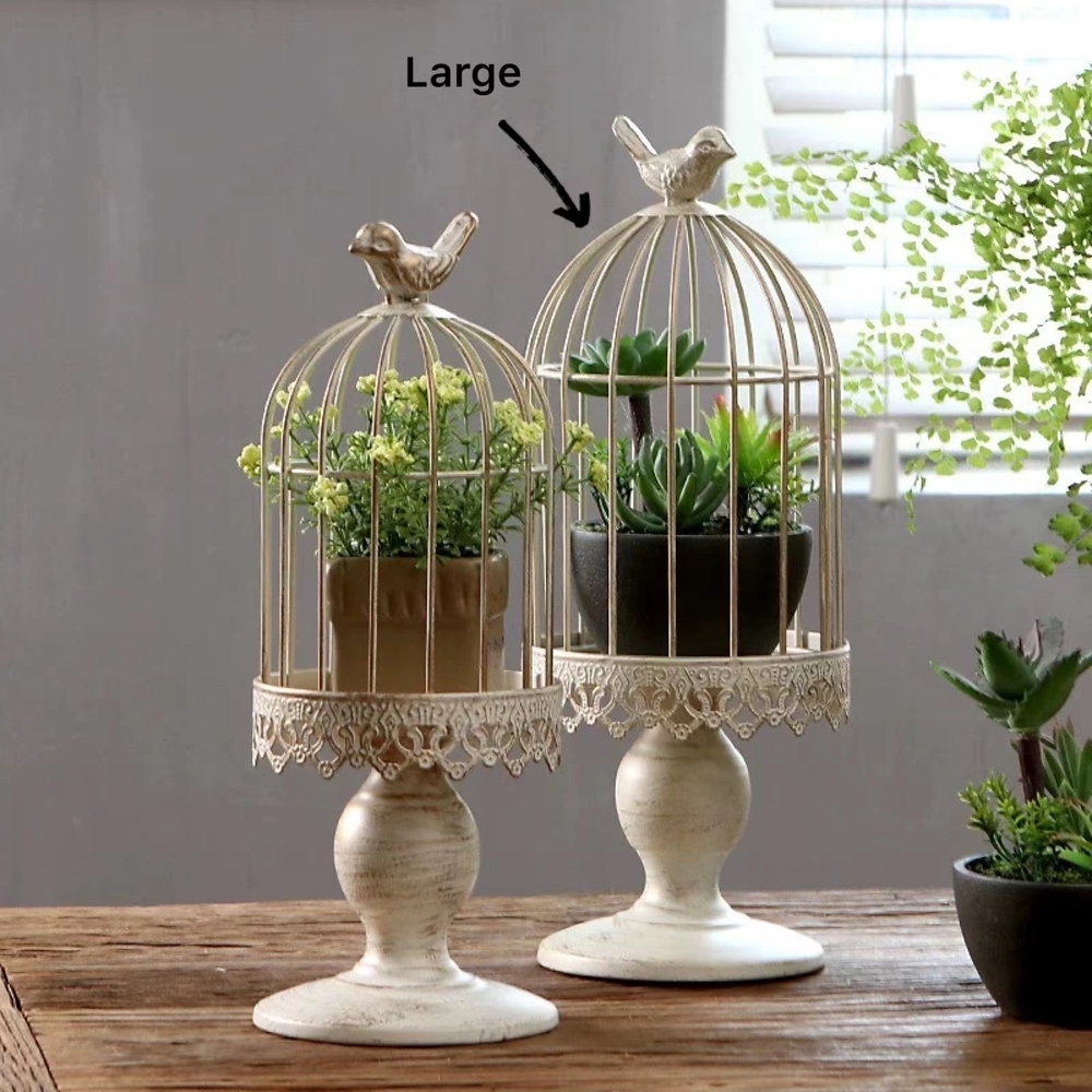 V637-DCO32826-202508251620-00 Vintage Metal Birdcage Planter / Candle Holder 35cm - Image 1