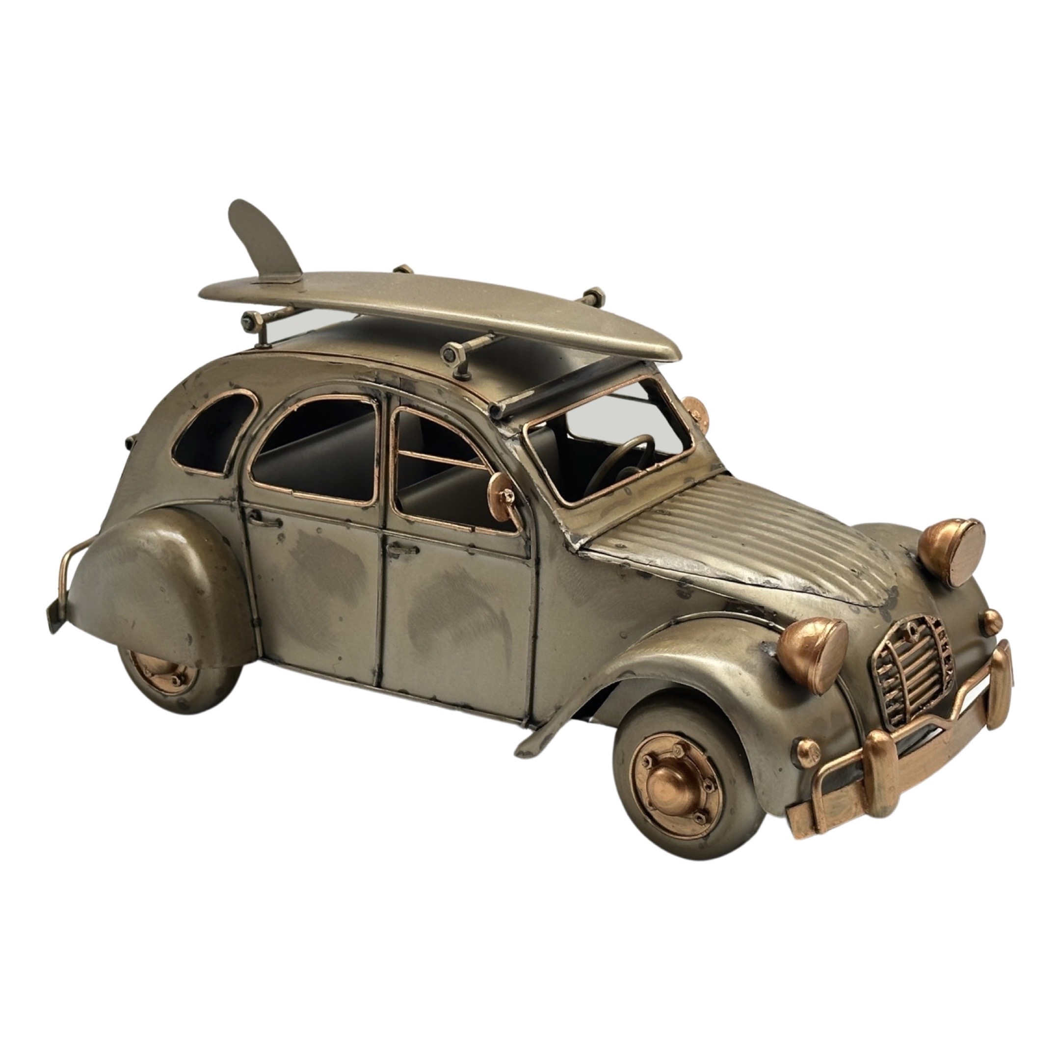 V637-DCO35695-202508251655-00 Antique Style Metal Car w Surfboard 16cm - Image 1