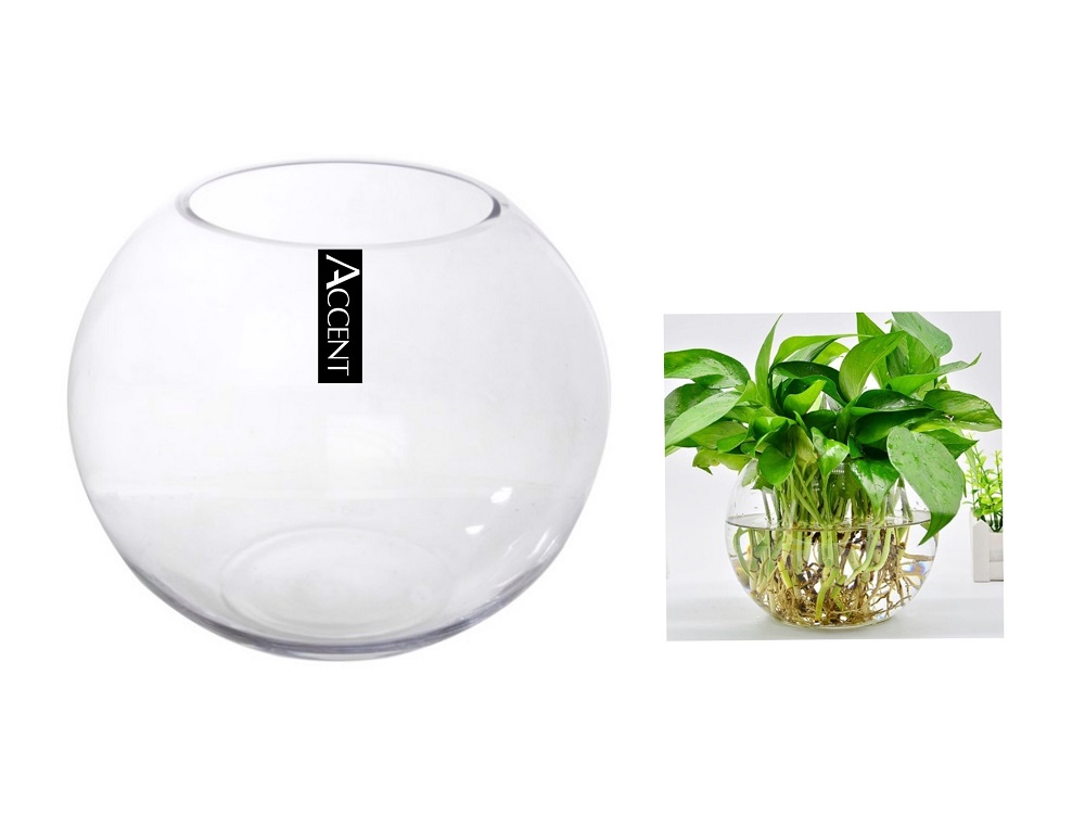 V637-GBO30323-202508252020-00 Glass Rose Round Fish Bowl 39x35cm - Image 1