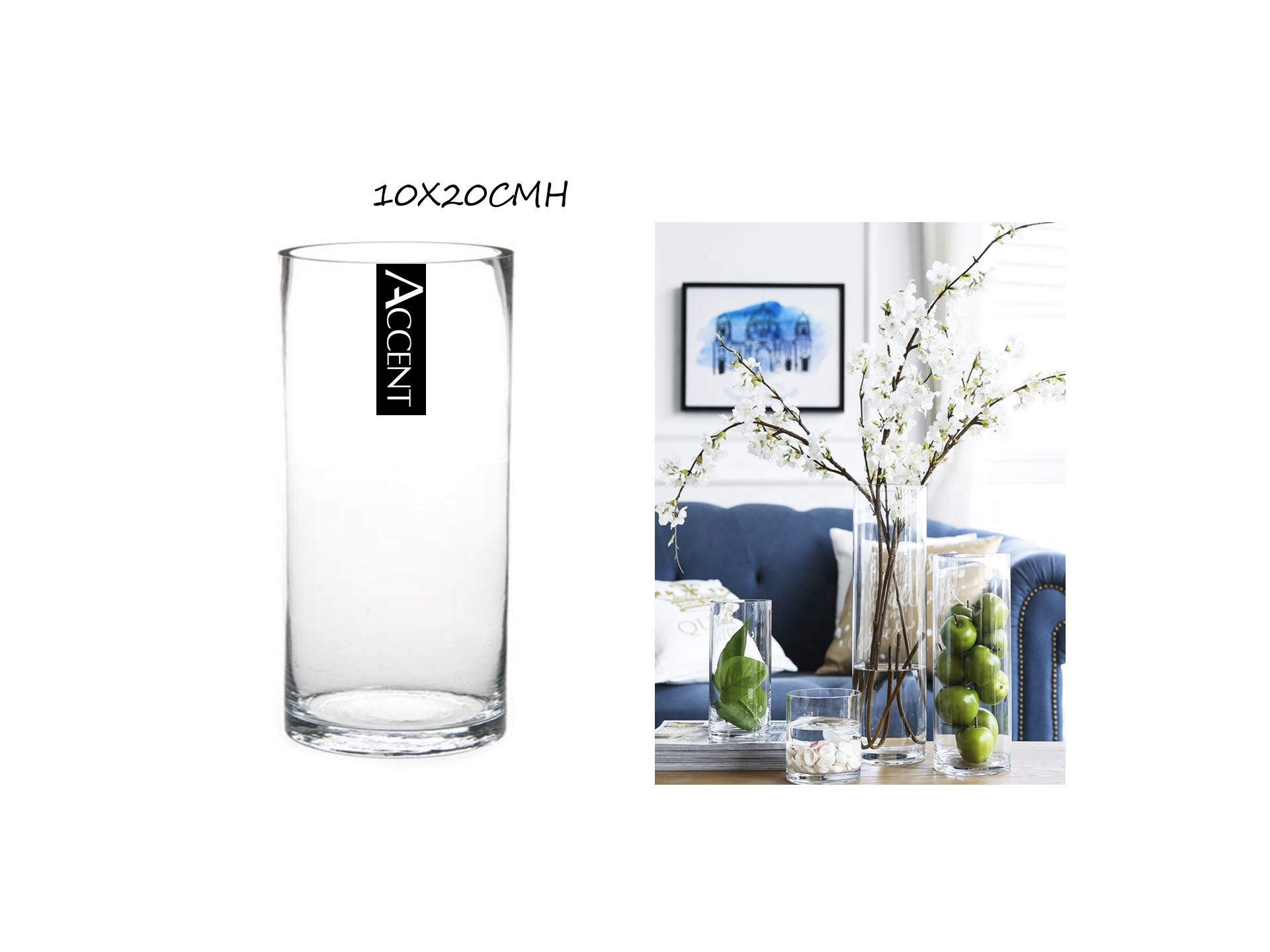V637-GVA30278-202508252110-00 bulk 12 Glass Cylinder Vase 20cm - Image 1