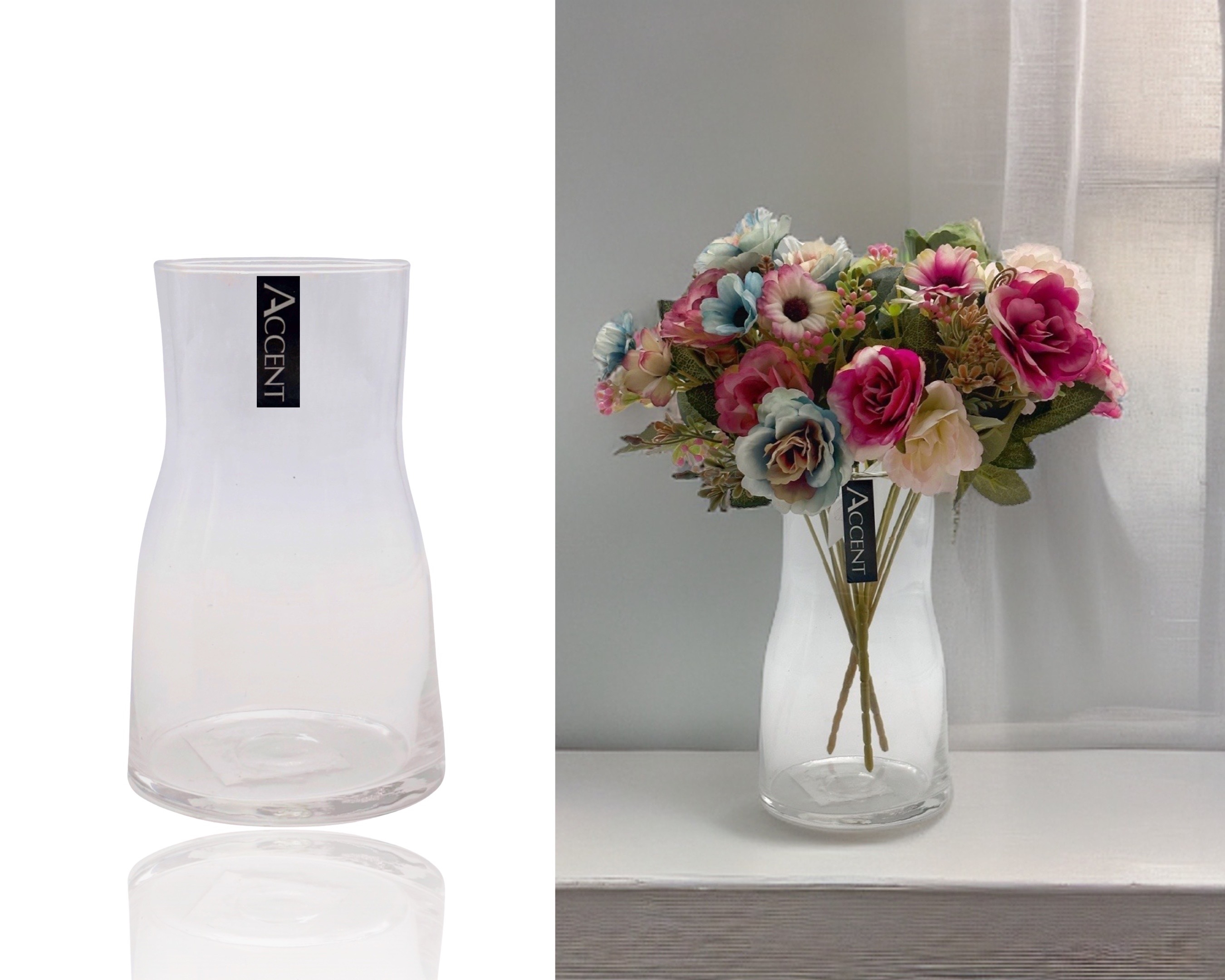 V637-GVA33938-202508252145-00 bulk 12 Glass Vase Taper Waisted 17cm - Image 1