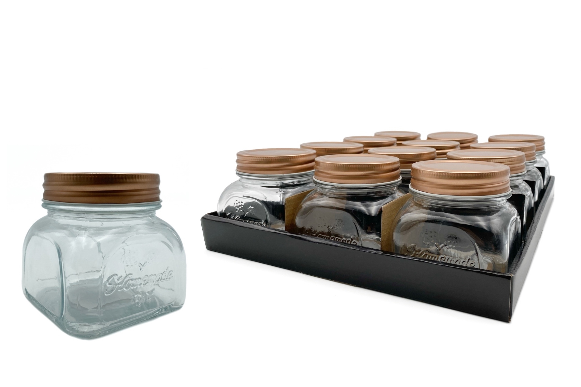 V637-KIT31749-202508252255-00 bulk 36 Glass Square Jar w Gold Metal Lid 250ml - Image 1