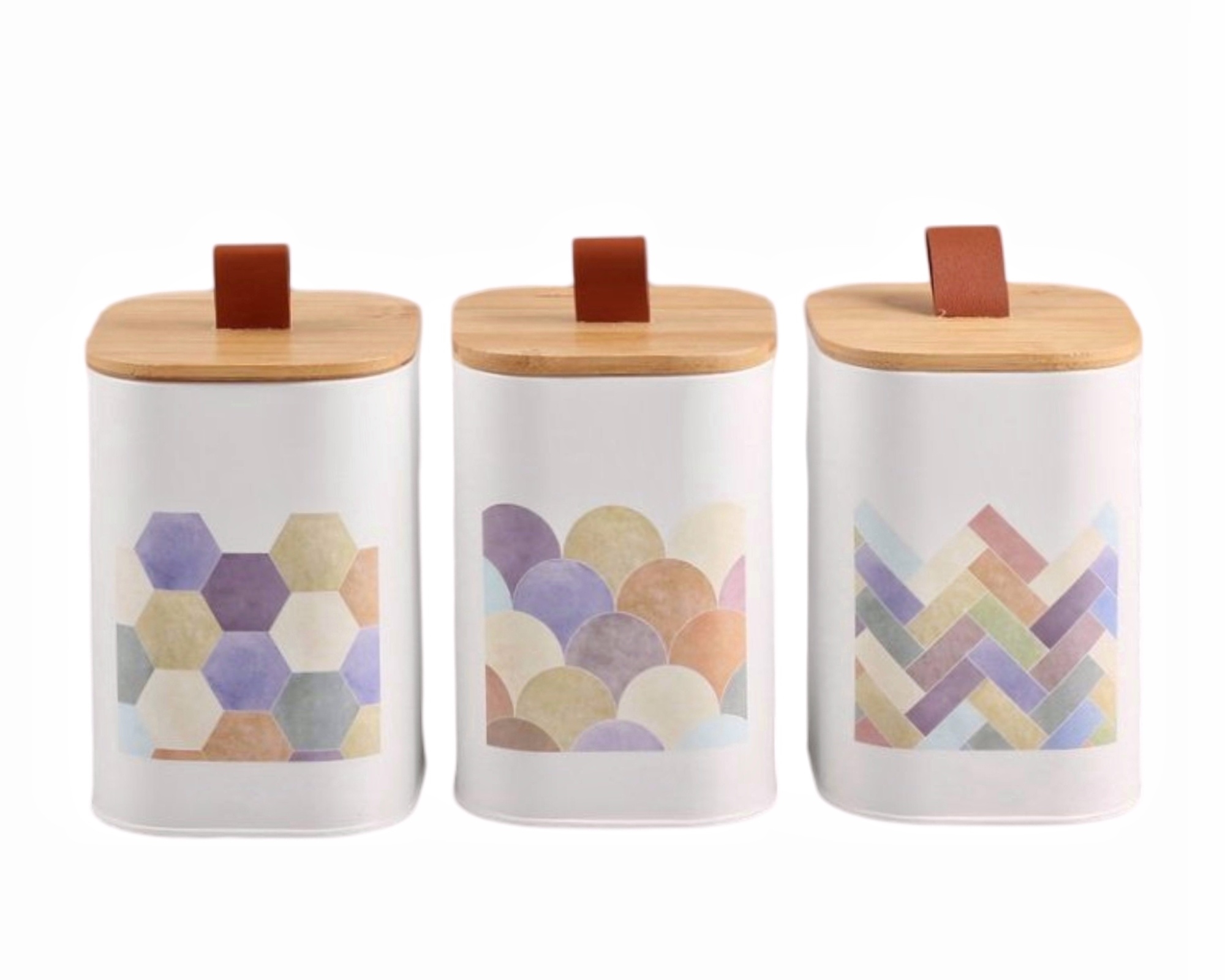 V637-KIT37018-202508252353-00 Set 3 Geometric Metal Storage Tins 16cm - Image 1