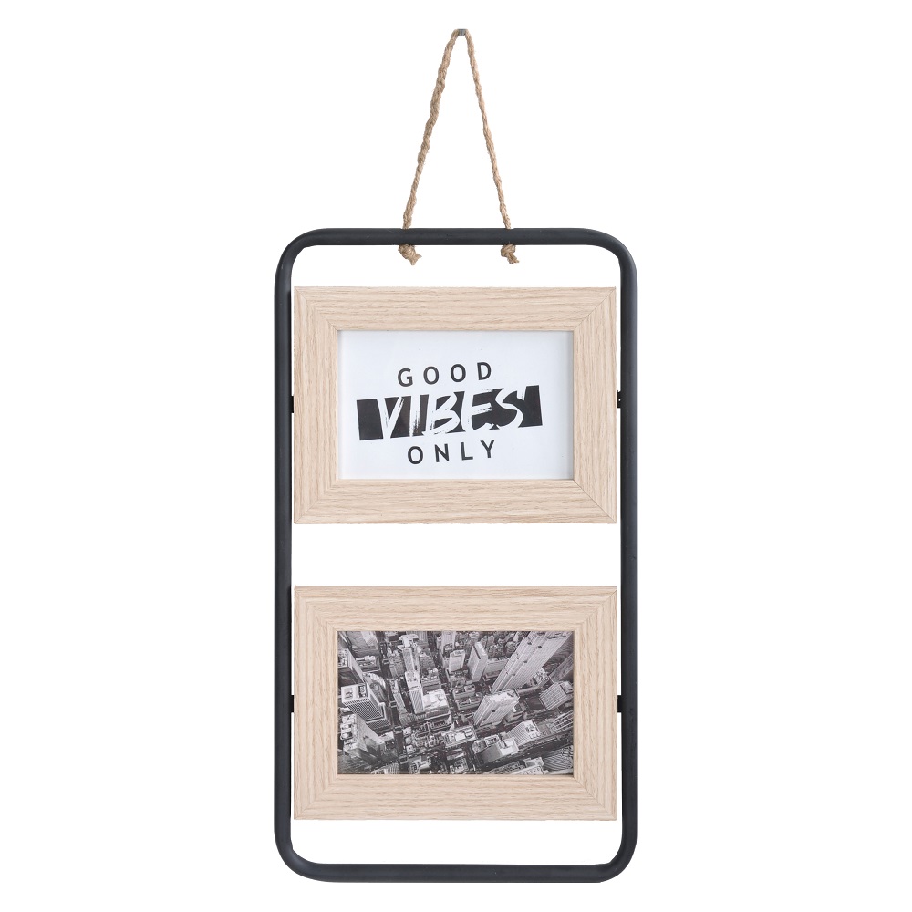 V637-PHO30409-202508252040-00 Hanging 2 Photo frame 4x6in Black & Natural 38cm - Image 1