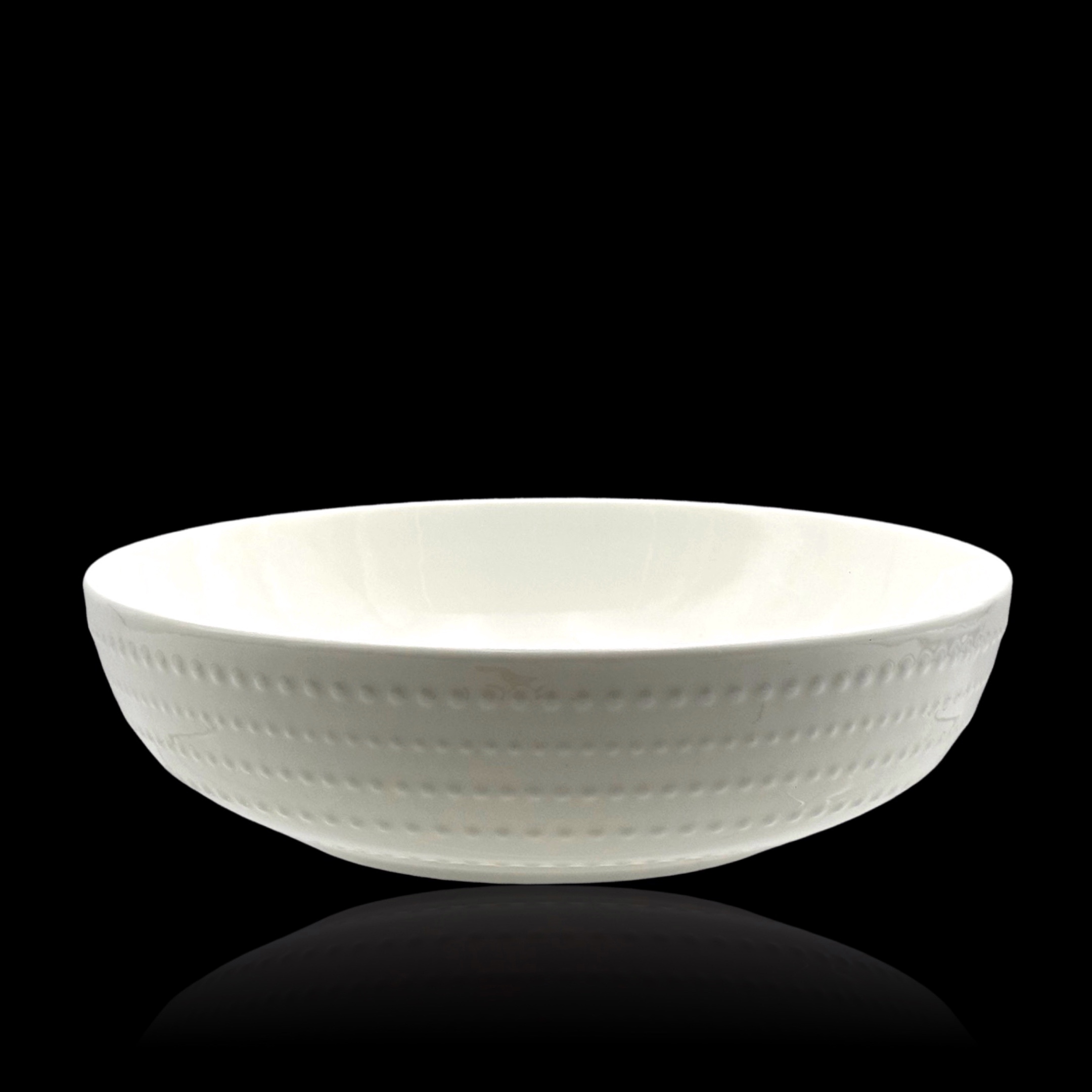 V637-TAB35262-202508260615-00 bulk 24 White Bone China Embossed Pearls Bowl 20x7cm - Image 1