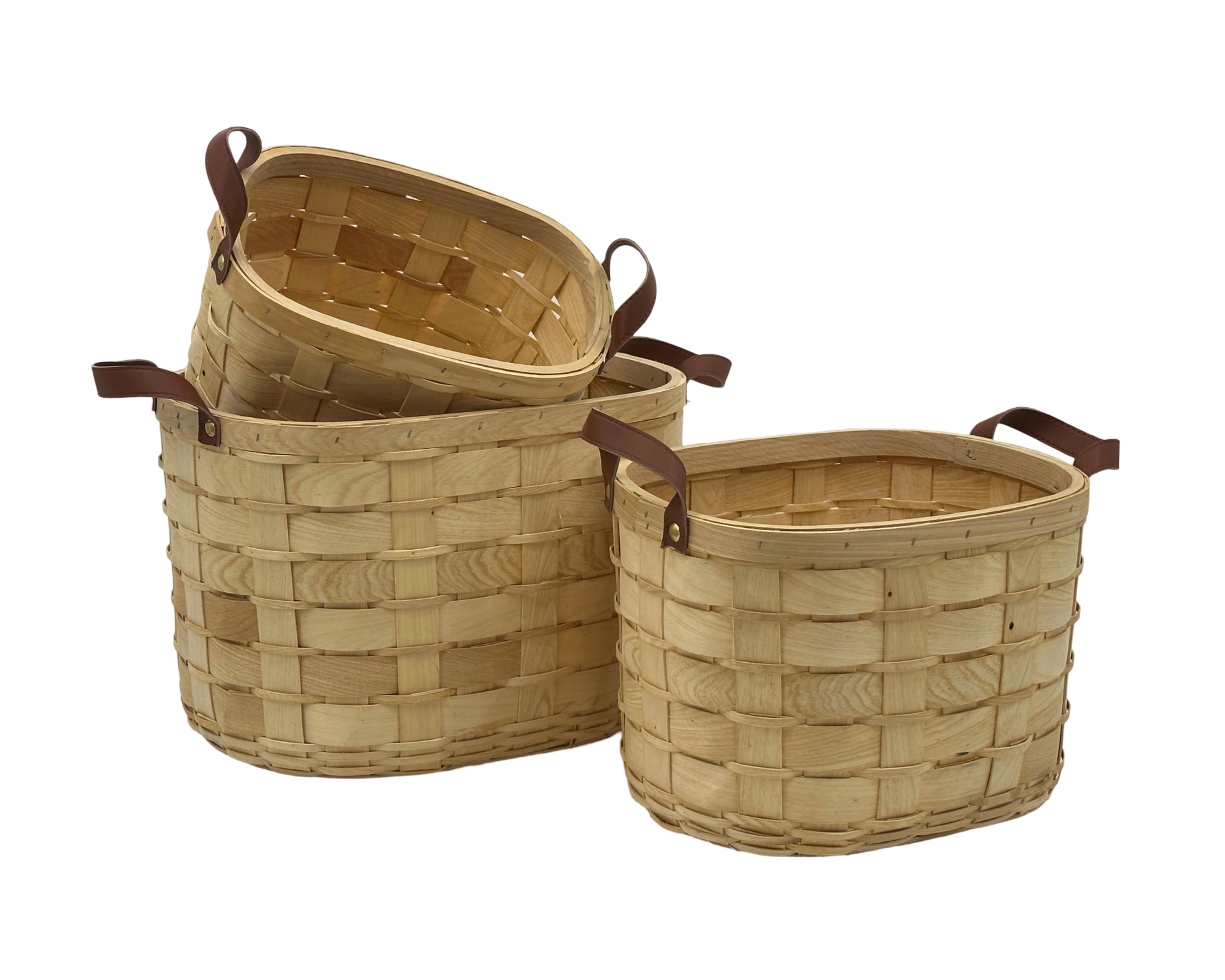 V637-WDB36852-202508260655-00 Set 3 Plywood Hand Woven Rectangular Baskets 38cm, 33cm, 28cm - Image 1