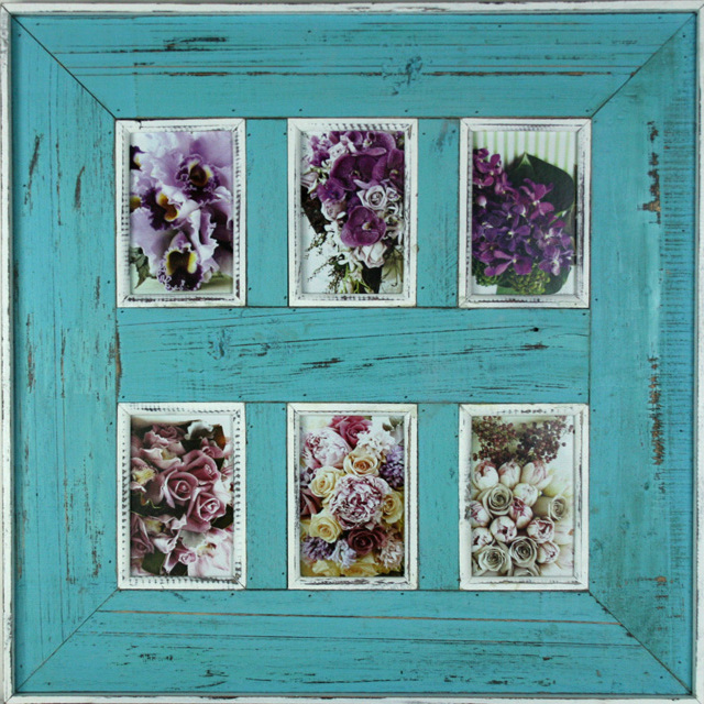 V637-WF-6SQPLAINBLUE-202508260725-00 Antique 6 Collage Photo Frame 60cm - Image 1