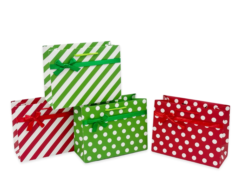 V637-WRP34136-202508260745-00 bulk 48 Xlarge Red & Green Dots Stripes Gift Bag Assorted 42cm - Image 1