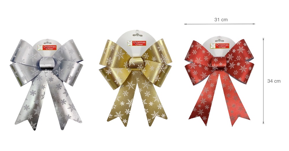 V637-XMS31662-202508260835-00 bulk 24 Xmas Snow Flake Gift Bow 34cm - Image 1