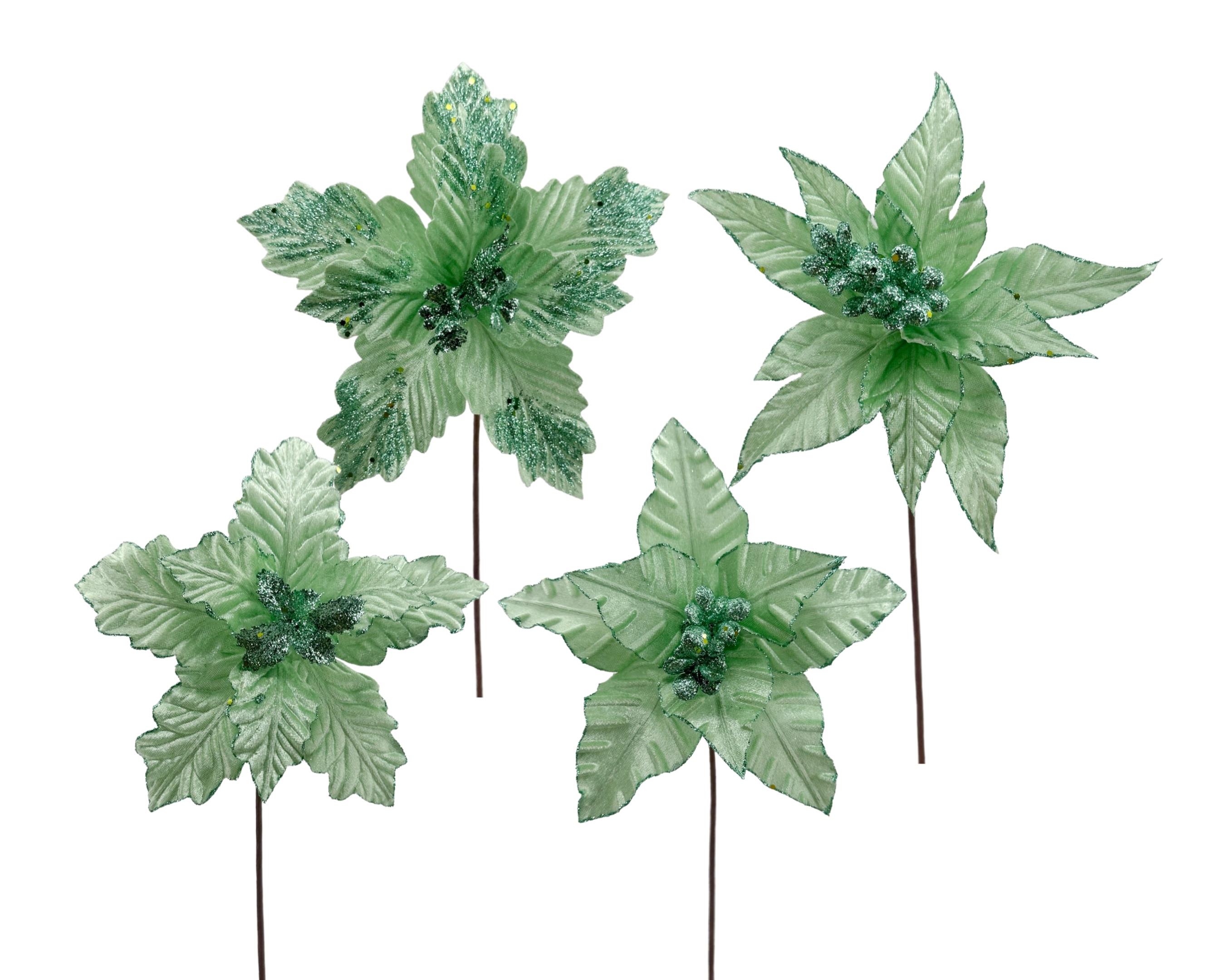 V637-XMS34575-202508260840-00 bulk 36 Xmas Poinsettia Green Deco Assort 40cm - Image 1