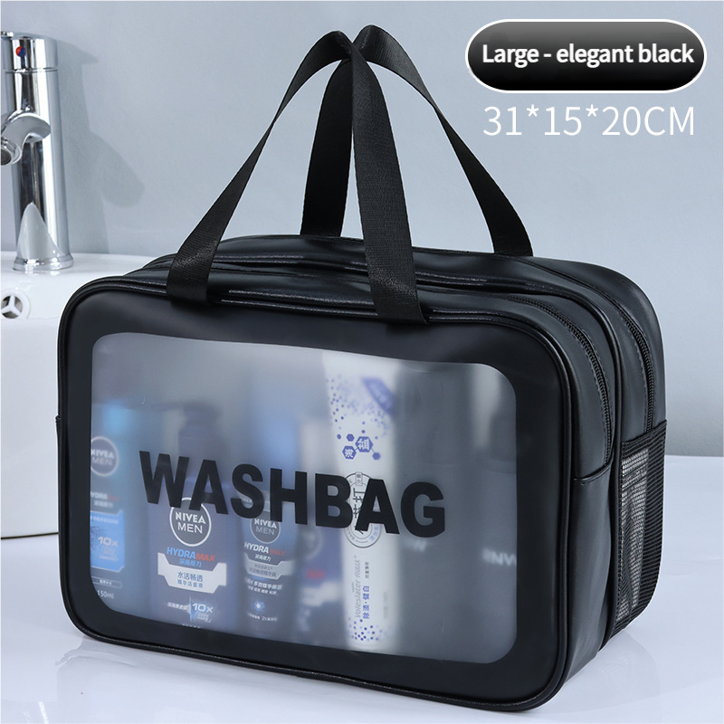 V888-ELOSUNG18356-202507151025-00 2PCS Dual-Layer Transparent PU Cosmetic Pouch - Wet and Dry Separation, Large size(31*15*20cm)- Black - Image 1