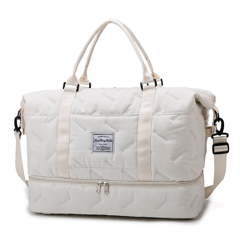 V888-ELOSUNG32810-202507041035-00 White Stylish Quilted Duffel Bag for Travel & Gym - Large Capacity Weekender with Shoe Compartment and Wet Pocket - Image 1