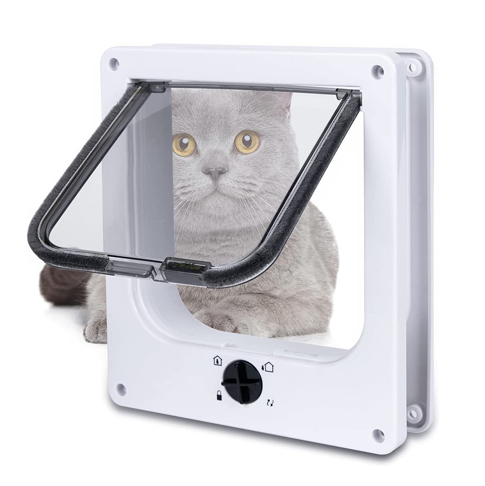 V888-ELOSUNG32887-202507100941-00 Size L White 4-Way Locking Pet Flap Door for Cats and Small Dogs - Weatherproof Magnetic Cat Door - Image 1