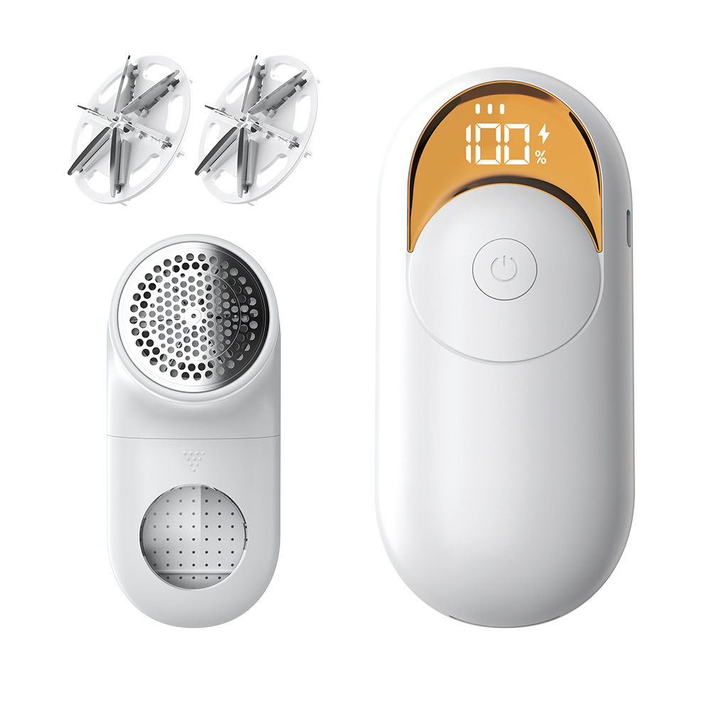 V888-ELOSUNG33726-202507180935-00 White Digital Display Electric Lint Remover - 3-Speed USB Rechargeable Fabric Shaverc - Image 1