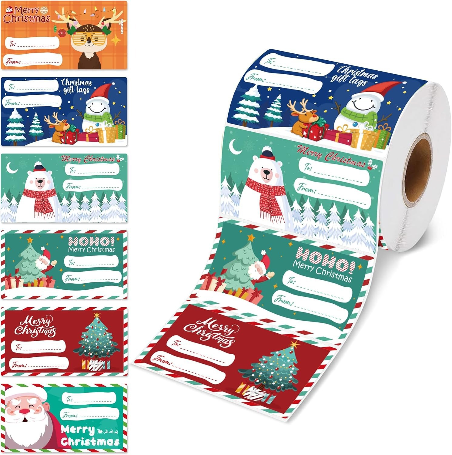 V888-ELOSUNG33746-202508111445-00 Set of 4 Christmas Gift Tag Sticker Rolls - 2000 Self-Adhesive Labels for Presents - Image 1