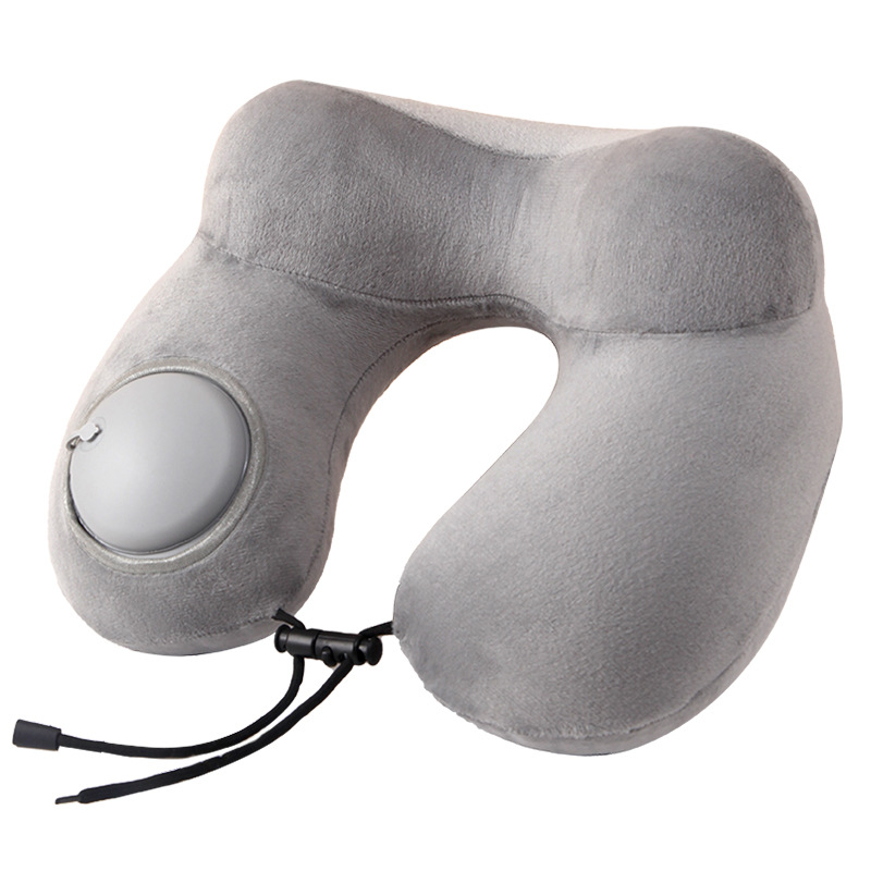 V888-ELOSUNG33765-202508131413-00 Grey Press-to-Inflate Travel Neck Pillow - Ergonomic U-Shaped Cushion for Airplane and Car - Image 1