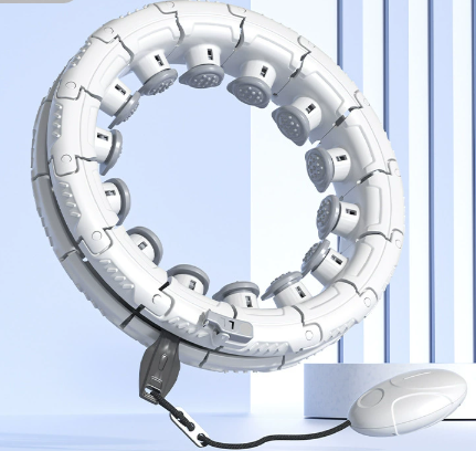 V888-ELOSUNG33880-202509091017-00 White 24 Sections Adjustable Smart Hula Hoop with Weighted Ball - Never-Fall Fitness Ring with Massage Nodes for Core Training - Image 1