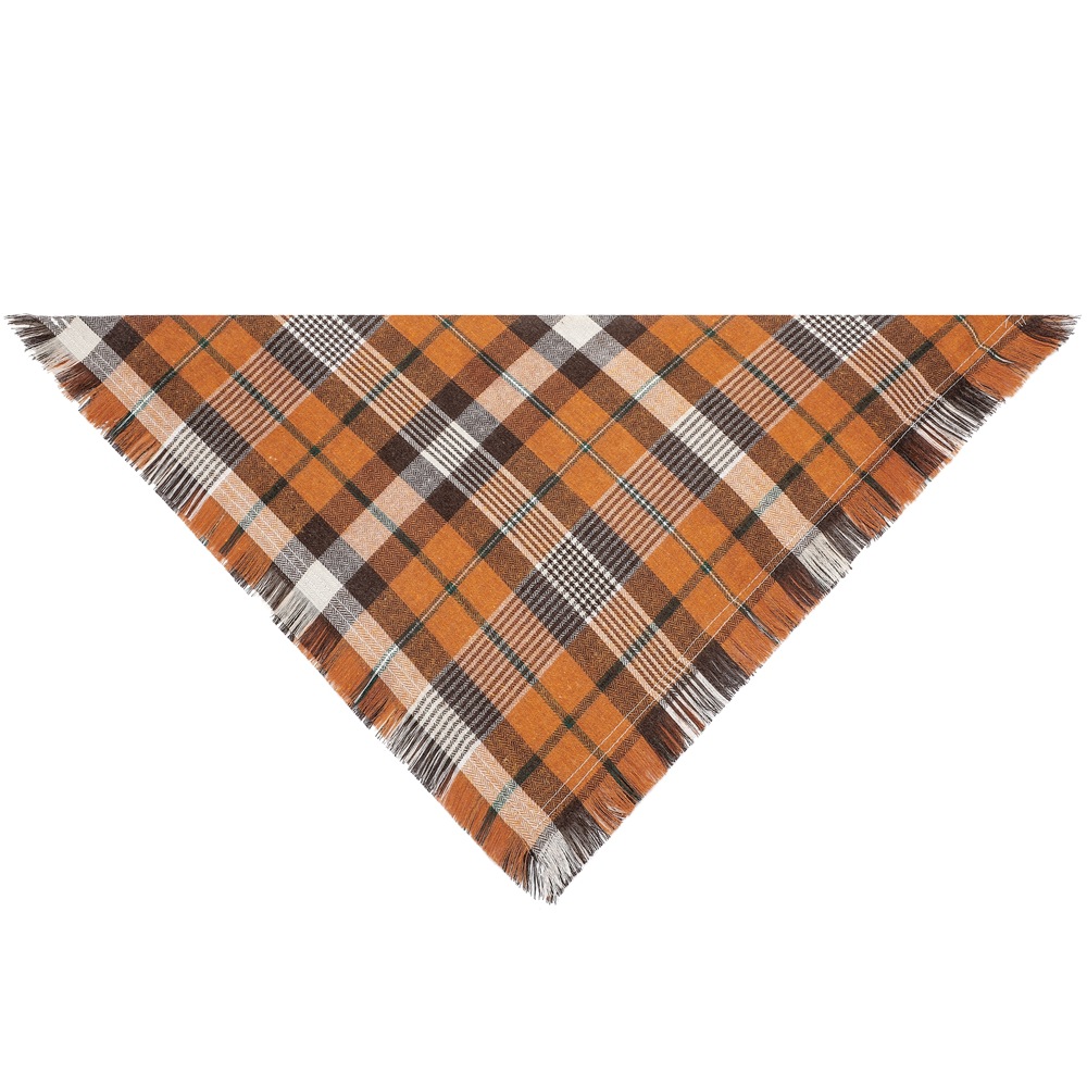 V888-ELOSUNG33901-202509101605-00 Orange Tartan S 55x38x38cm Thanksgiving Plaid Dog Bandana 2-Pack - Festive Tassel Triangle Scarf for Pets - Image 1