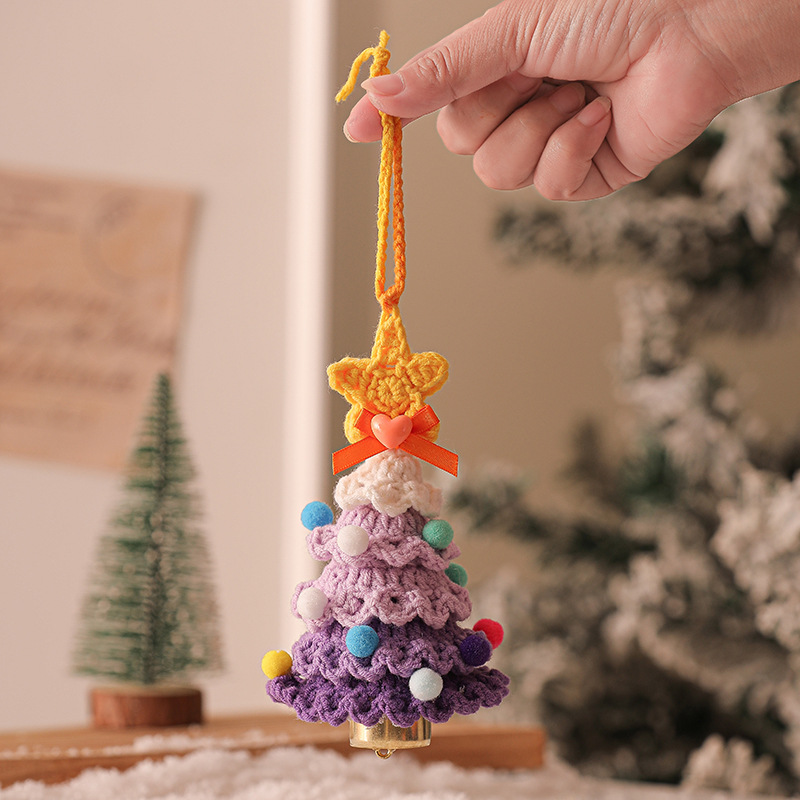 V888-ELOSUNG33910-202509111145-00 2PCS Purple Handmade-Style Crochet Christmas Tree Ornament - Festive Plush Hanging Decor for Home & Car - Image 1