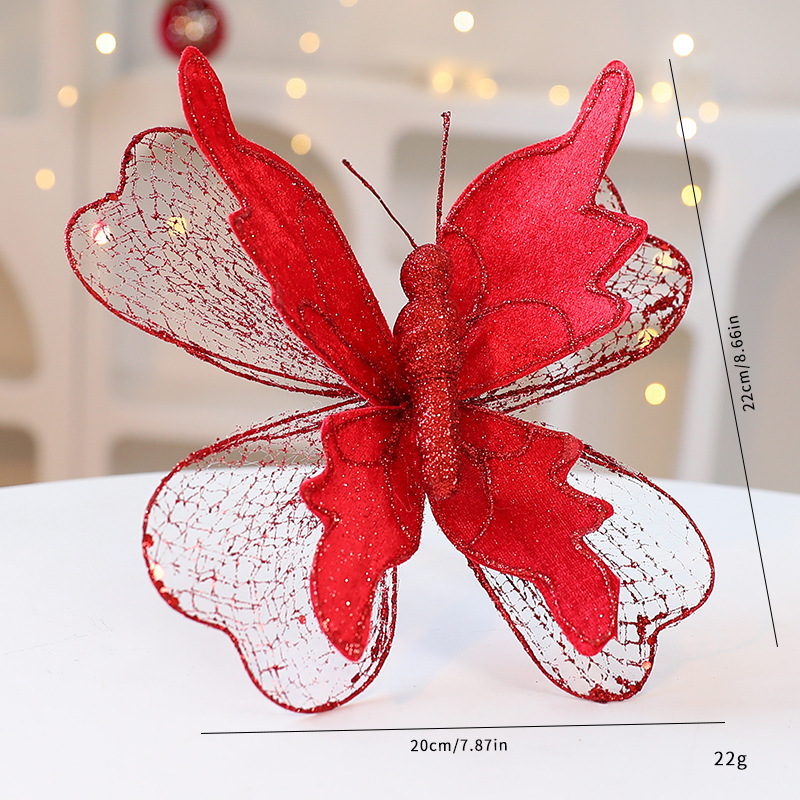 V888-ELOSUNG33947-202509221015-00 Red Large Glitter Butterfly Christmas Ornaments (Set of 2) - Clip-On Decorations for Trees & Wreaths - Image 1