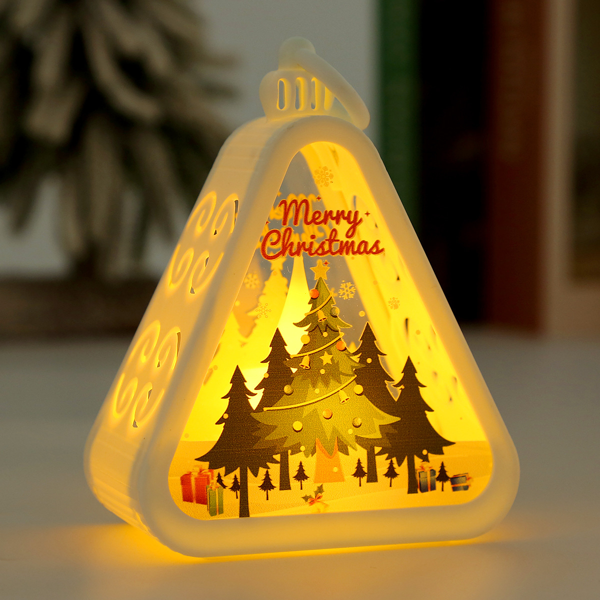 V888-ELOSUNG34407-202507111003-00 White Christmas tree Charming Christmas Scene Mini Lanterns (Set of 3) - Battery Operated LED Lights for a Cozy Holiday Glow - Image 1