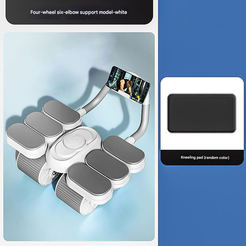 V888-ELOSUNG34430-202507151028-00 White Six-Elbow Four-Wheel Automatic Rebound Abdominal Wheel - Home Fitness Equipment for Toning Abs and Building Core Strength - Image 1