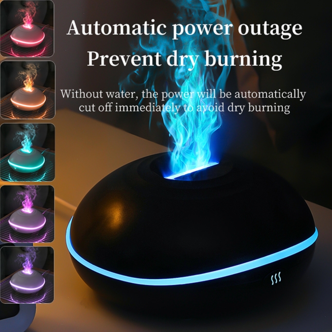 V888-ELOSUNG34479-202507180926-00 Black Mini USB Aromatherapy Diffuser with Flame Projection - Portable Humidifier for Home and Car Use - Image 1