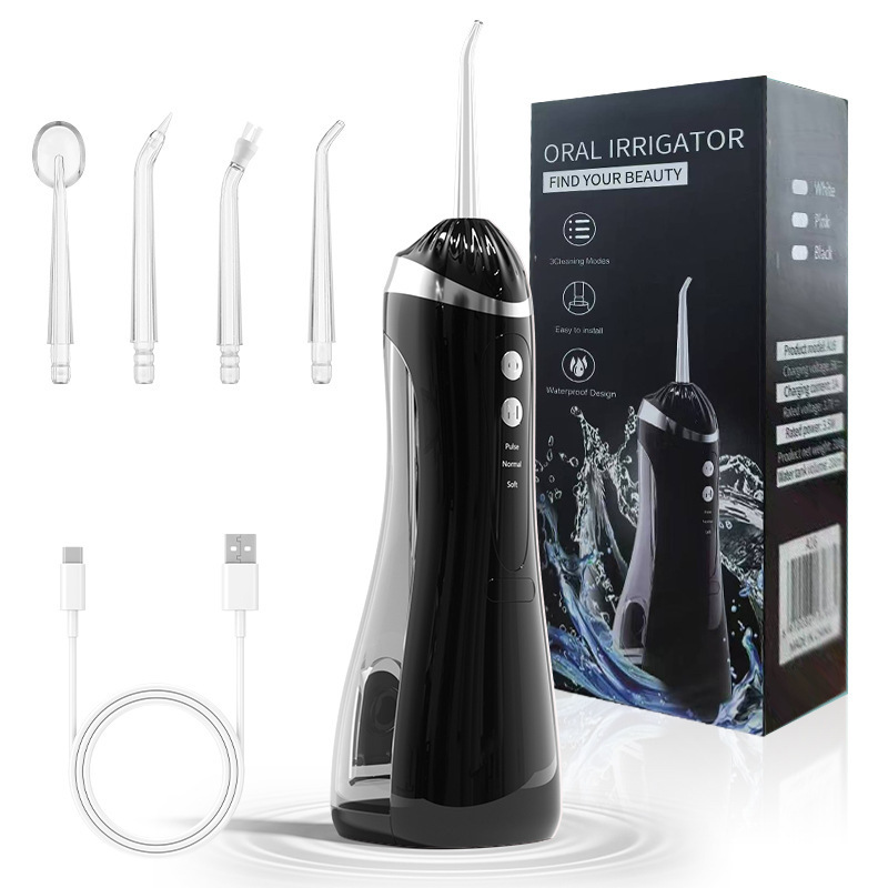 V888-ELOSUNG34541-202508041442-00 Black Cordless Water Flosser & Oral Irrigator - Portable Teeth Cleaner with 3 Modes & 4 Jet Tips - Image 1