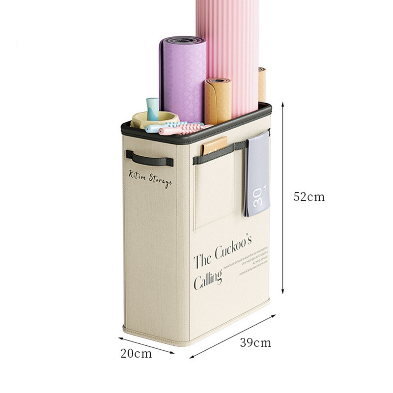 V888-ELOSUNG34552-202507281653-00 Beige Premium Fabric Yoga Mat Storage Basket - Slim & Foldable Organizer for Home Gym Equipment - Image 1