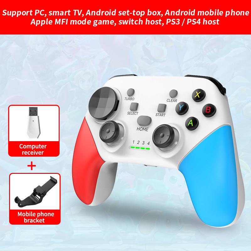 V888-ELOSUNG35539-202507021005-00 Multi-Platform Wireless Gaming Controller with Dual Motor Vibration, Turbo & Phone Holder(White, red and blue with receiver) - Image 1