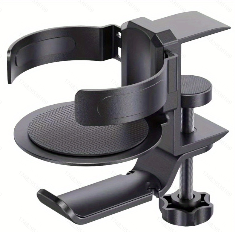 V888-ELOSUNG35654-202507111010-00 Two desktop clip-on cup holders and headphone hanger - adjustable, non-slip silicone, maximum load 15KG(black) - Image 1