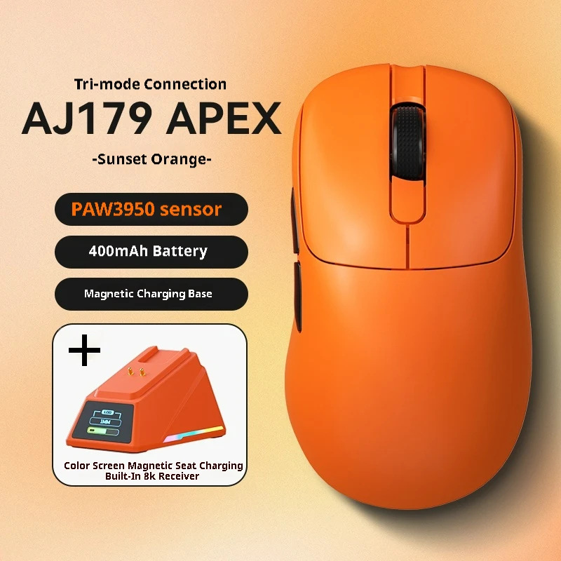 V888-ELOSUNG35684-202507151037-00 Tri-Mode Wireless Gaming Mouse with 8000Hz Polling Rate, PAW3950 Sensor & Magnetic Charging Dock(Orange) - Image 1