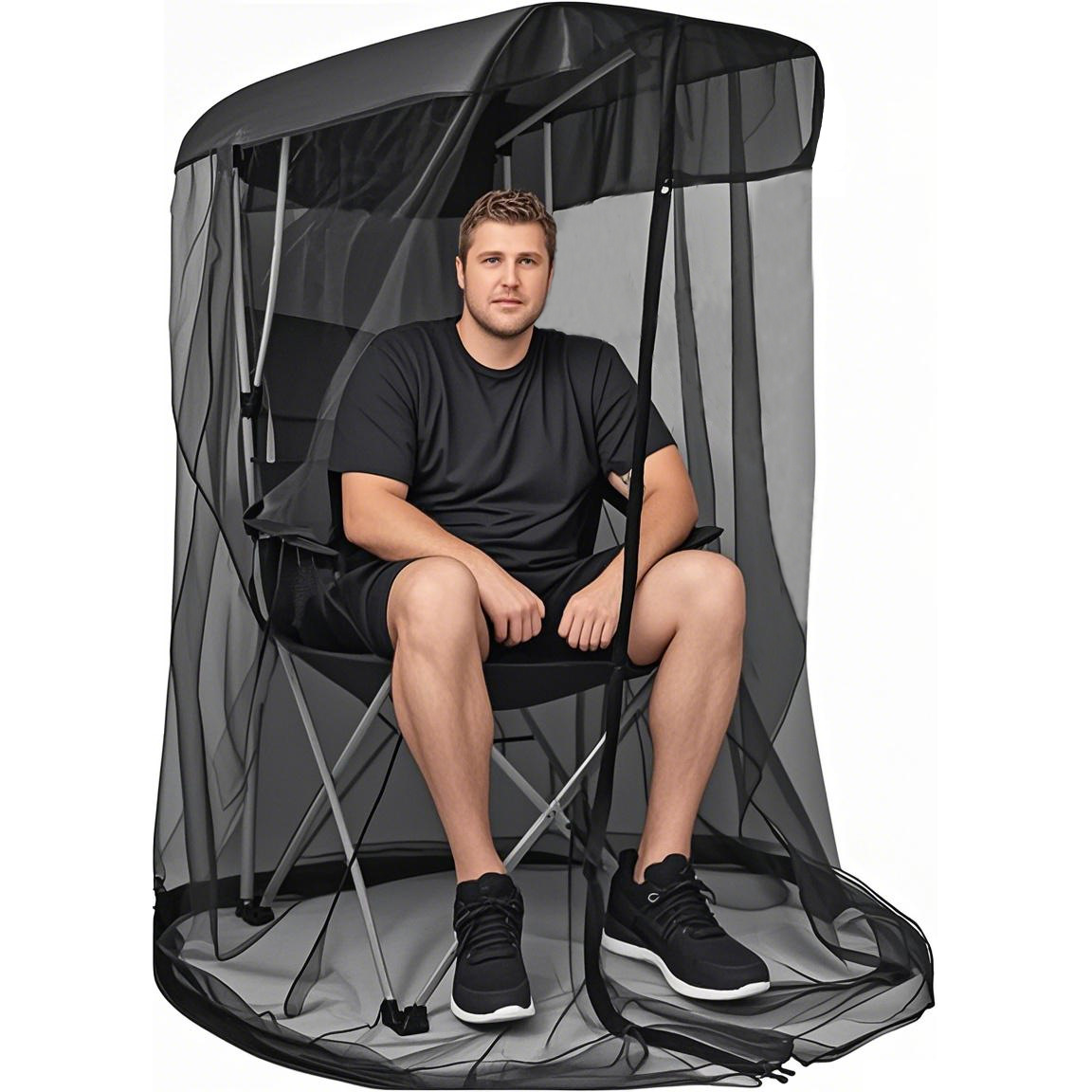 V888-ELOSUNG35848-202508111505-00 Portable Outdoor Chair Cover with Mosquito Net & Sun Canopy - UV & Water-Resistant Shelter for Camping & Fishing(black 205*125*205CM) - Image 1